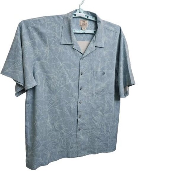 Luau Limited Edition Hawaiian 100% Silk Button Up Shirt Mens XL Blue Palm Trees - Picture 1 of 8